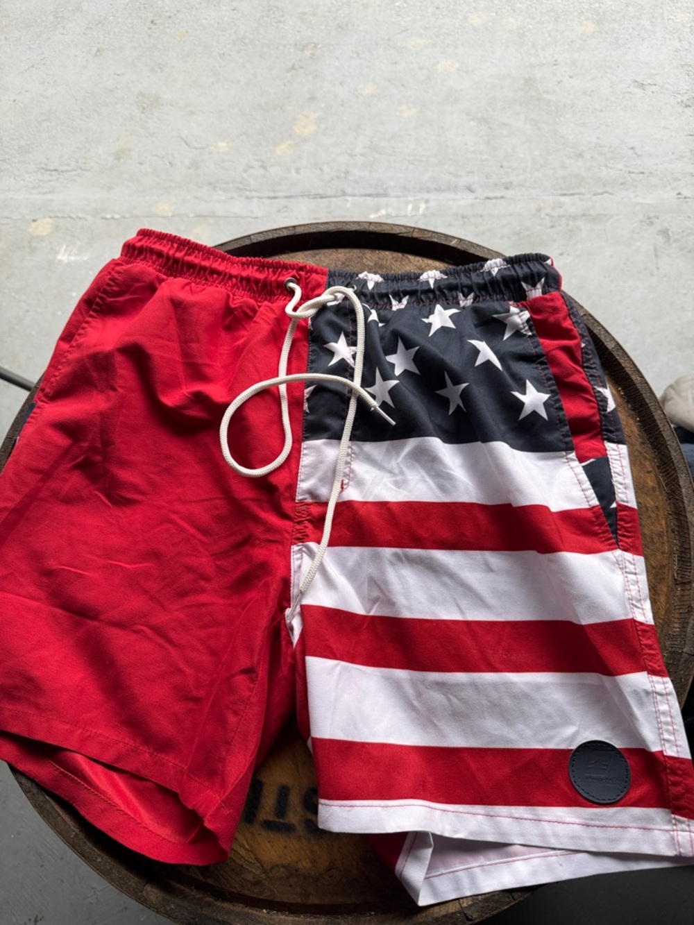 Men's Red American Flag Swim Trunks with Elastic Waist